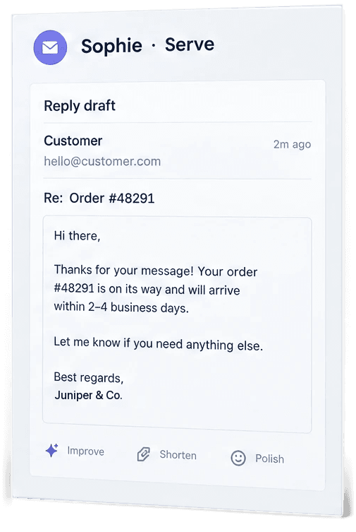 Sophie, example reply draft to a customer asking about their order